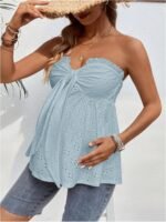 MakeMeChic Women's Maternity Summer Clothes Tube Tank Tops Eyelet Embroidery Strapless Cut Out Pregnancy Shirts - Image 4