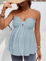 MakeMeChic Women's Maternity Summer Clothes Tube Tank Tops Eyelet Embroidery Strapless Cut Out Pregnancy Shirts - Image 5