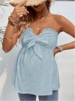 MakeMeChic Women's Maternity Summer Clothes Tube Tank Tops Eyelet Embroidery Strapless Cut Out Pregnancy Shirts - Image 6