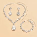 Unicra Silver Wedding Jewelry Set Rhinestone Necklace Earrings Bracelet Sets Prom Formal Costume Jewelry for Women and Brides - Image 3