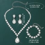 Unicra Silver Wedding Jewelry Set Rhinestone Necklace Earrings Bracelet Sets Prom Formal Costume Jewelry for Women and Brides - Image 7