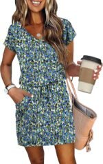 OFEEFAN Summer Dresses for Women 2026 V Neck T Shirt Casual Mini Dresses Tie Waist Sundresses with Pockets - Image 3