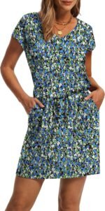 OFEEFAN Summer Dresses for Women 2026 V Neck T Shirt Casual Mini Dresses Tie Waist Sundresses with Pockets - Image 4