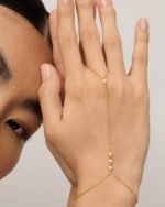 PAVOI 14K Gold Plated Hand Chains for Women - Adjustable Hand Chain Bracelet and Ring - Trendy Gold Handchain Bracelet Stack Summer Jewelry - Beads, Pearl, and Cubic Zirconia Body Jewelry - Image 3