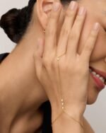 PAVOI 14K Gold Plated Hand Chains for Women - Adjustable Hand Chain Bracelet and Ring - Trendy Gold Handchain Bracelet Stack Summer Jewelry - Beads, Pearl, and Cubic Zirconia Body Jewelry - Image 4