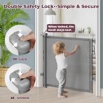 Retractable Baby Gate for Stairs, 55" Wide Mesh Dog Gate Indoor, 34" Tall Child Gate for Doorways, Hallways, Deck, Indoor Outdoor Pet Baby Safety Essentials for Home, Grey - Image 5