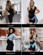 Peauty Maternity Ribbed Crew Neck Bodycon Dress Short Sleeve Baby Shower Dress Casual Lounge Pregnancy Dress - Image 3