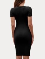 Peauty Maternity Ribbed Crew Neck Bodycon Dress Short Sleeve Baby Shower Dress Casual Lounge Pregnancy Dress - Image 6