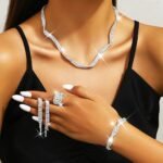 Unicra Silver Rhinestone Bridal Wedding Jewelry Set Crystal Necklace Earrings Sets Formal Costume Jewelry for Women and Brides - Image 8