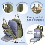 RUVALINO Diaper Bag Backpack - Multifunction Travel Back Pack Maternity Baby Changing Bags, Diaper Changing Totes, Large Capacity, Waterproof and Stylish, Baby Travel Essential, Army Green - Image 4