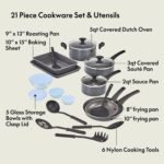 bella Cookware Set with Glass Lids with Nonstick, PFOA Free and Scratch Resistant Surface, Aluminum Bakeware, Pots and Pans, Storage Bowls & Utensils, Compatible with All Stovetops, 21 Piece, Gray - Image 4
