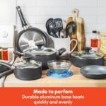 bella Cookware Set with Glass Lids with Nonstick, PFOA Free and Scratch Resistant Surface, Aluminum Bakeware, Pots and Pans, Storage Bowls & Utensils, Compatible with All Stovetops, 21 Piece, Gray - Image 6