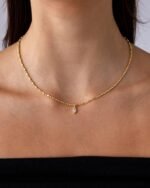 PAVOI 14K Gold Plated Dainty Tube Ball Square Beaded Chain Bezel Set Solitaire Pendant Necklace for Women | Round Princess Marquise Cubic Zirconia Statement Necklace - Image 3