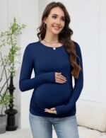 LOMON Maternity Shirts Long Sleeve Thermal Tops Side Ruched Casual Tshirt Crewneck Fleece Base Layer for Pregnant Women - Image 3