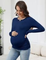 LOMON Maternity Shirts Long Sleeve Thermal Tops Side Ruched Casual Tshirt Crewneck Fleece Base Layer for Pregnant Women - Image 4