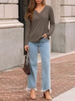 AUTOMET Long Sleeve Shirts for Women Tops V Neck Casual Top Comfortable Shirt Soft Basic Tees Women Blouses - Image 6