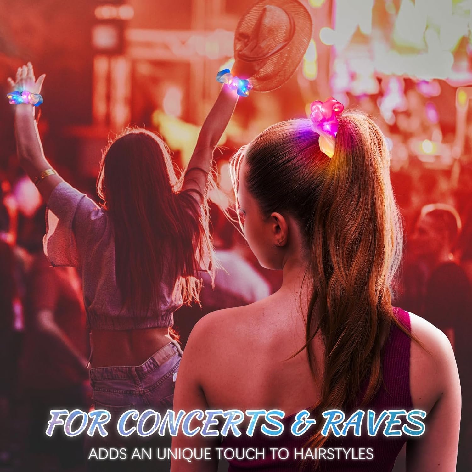 8 Pcs LED Scrunchies for Women - Scrunchy, Light Up Scrunchies for Girls, Colorful Yarn Hair Tie Multi Light Modes, Glow in the Dark Hair Accessories for Christmas Rave Party (#01) - Image 3