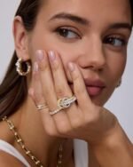 PAVOI 14K Gold Plated Interlocking Ring for Women - Chunky Connected Bands Interlock Stackable Rings for Women - Trendy Cubic Zirconia Two Tone Interlocked Multi-Band Statement Jewelry - Image 5