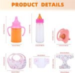 Baby Doll Accessories Set – 7 Pcs Feeding and Caring Set with Magic Disappearing Bottles, Pacifier, Diapers and Bibs Doll Pretend Play Gift for Kids - Image 5