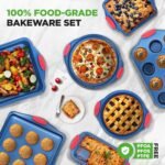 NutriChef 10-Piece Nonstick Bakeware Set - Premium Carbon Steel Baking Pans w/Silicone Handles - Includes Pizza Tray with Holes, 12 & 24 Cup Muffin Pans, Cookie Sheets, Round, Square & Loaf Pan - Blue - Image 4