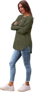 Saloogoe Long Sleeve Shirts for Women 2025 Fall Clothes Tunic Tops Loose Fit Dressy Crewneck Pullover Sweaters Curved Hem - Image 5