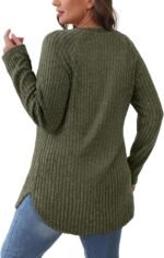 Saloogoe Long Sleeve Shirts for Women 2025 Fall Clothes Tunic Tops Loose Fit Dressy Crewneck Pullover Sweaters Curved Hem - Image 6