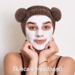 VELSCRUN Spa Headband, Makeup Face Wash Skincare Headbands, 5 Pcs Sponge Get Ready Bear Ears Hairband Facial Wristband Hair Clip Set, Stuff for Teen Girls Women Trendy Hair Accessories Dark Brown - Image 5