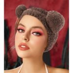 VELSCRUN Spa Headband, Makeup Face Wash Skincare Headbands, 5 Pcs Sponge Get Ready Bear Ears Hairband Facial Wristband Hair Clip Set, Stuff for Teen Girls Women Trendy Hair Accessories Dark Brown - Image 7