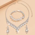 Jewelry Set for Women Wedding jewelry Sets for Brides Elegant Rhinestone Necklace Bracelet and Earring Set for Women Prom Formal bridesmaid Wedding - Image 8