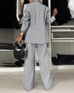 CHICME Womens Two Piece Outfits Striped Side Button Blazer and Pants with Pockets Sets Business Casual Pant Suits Set - Image 3