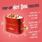 Nostalgia HDT600RETRORED Retro Pop-Up 2 Hot Dog and Bun Toaster, With Mini Tongs, Works With Chicken Dogs, Turkey Dogs, Veggie Links, Sausages and Brats - Image 3