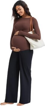 MathCat Womens Maternity Pants Over The Belly Wide Leg Yoga Work Dress Pants Pregnancy Pants Lounge Trousers Stretchy Soft - Image 4