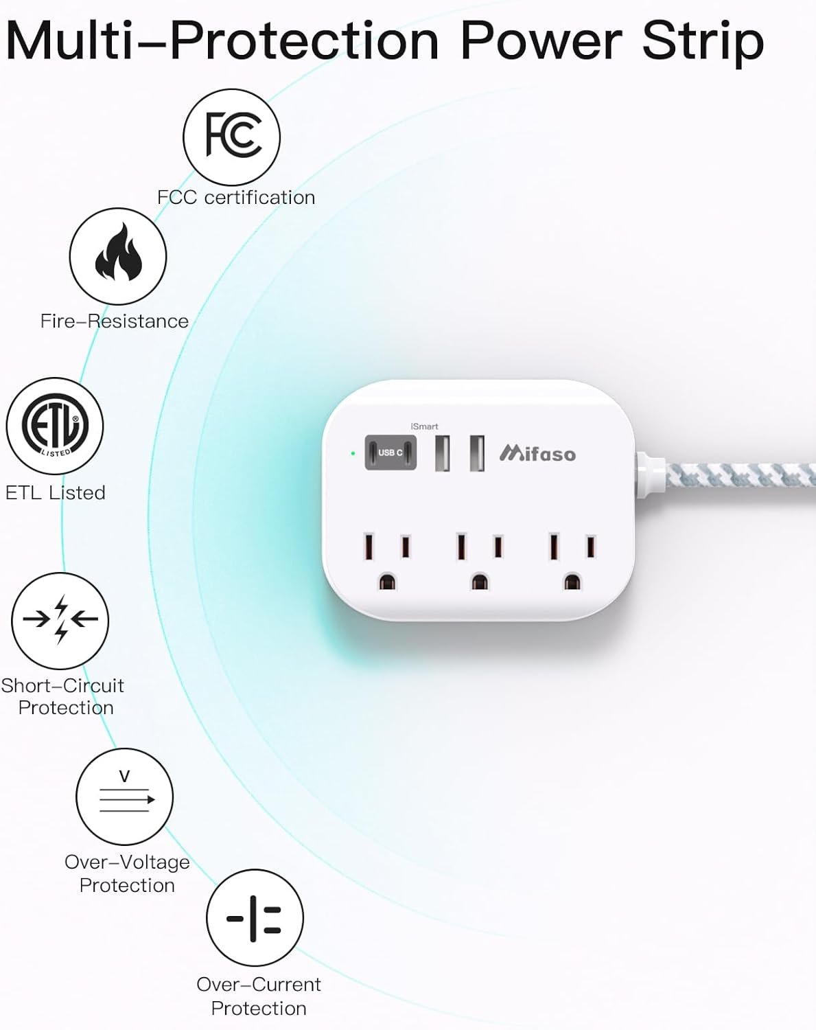 Cruise Ship Essentials - Mifaso Power Strip with USB Ports, 5Ft Flat Extension Cord with Multiple Outlets, USB Charging Station with Non Surge Protector for Cruise Ship, Travel, Dorm Room Essentials - Image 6