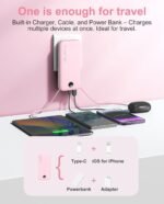 Portable Charger, 12000mAh 22.5W Fast Charging Power Bank with Built-in Cables & Wall Plug, External Battery Pack with LED Display, Travel Essentials Battery Bank for iPhone, iPad, Samsung Fairy Pink - Image 3