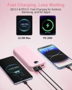 Portable Charger, 12000mAh 22.5W Fast Charging Power Bank with Built-in Cables & Wall Plug, External Battery Pack with LED Display, Travel Essentials Battery Bank for iPhone, iPad, Samsung Fairy Pink - Image 4