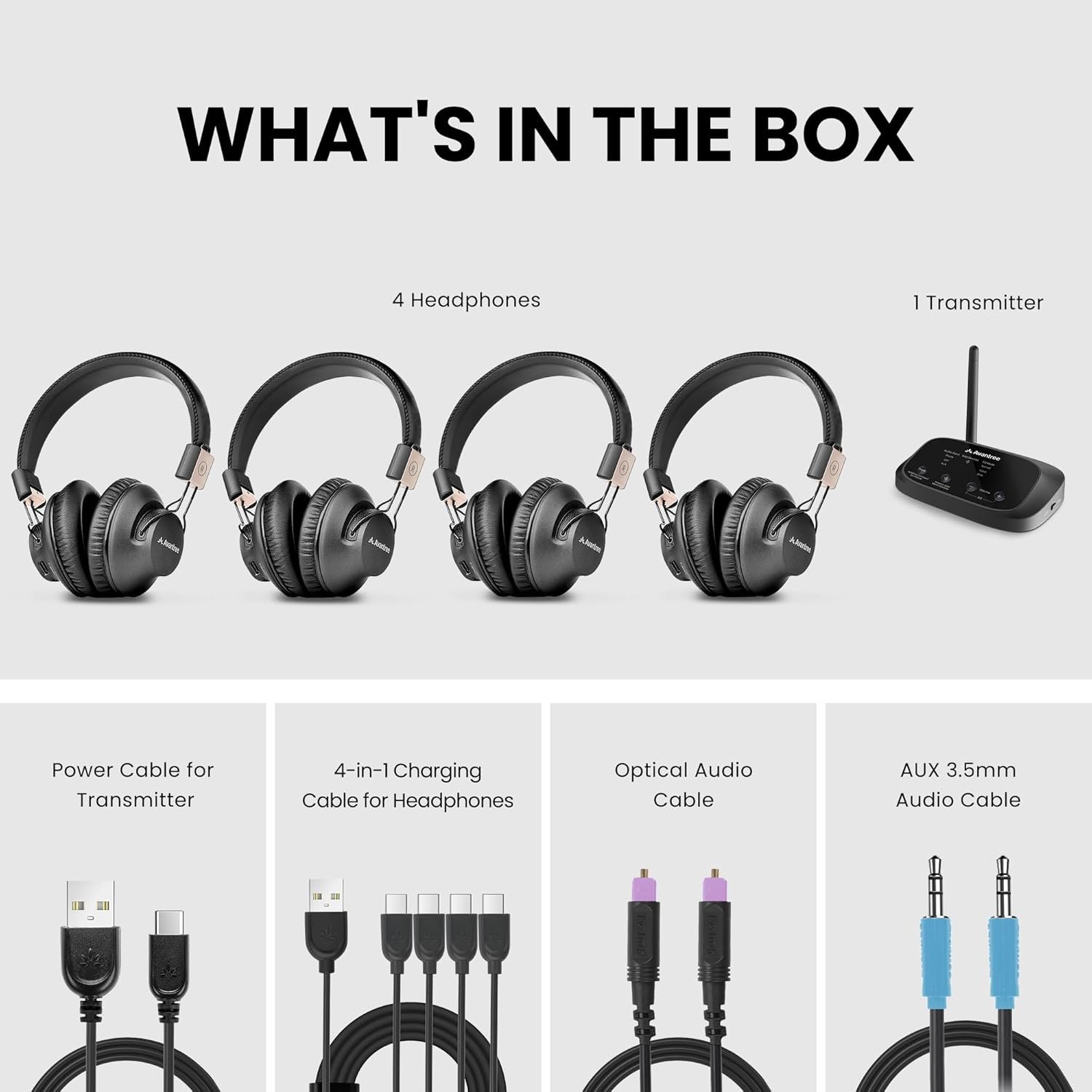 Avantree Quartet 2 - Wireless Group Listening Headphones & Transmitter for TV, Church, Classroom, Silent Discos, Plug & Play, 2.4GHz Expandable Multi-Headphone System with Low Latency & Clear Voice - Image 6