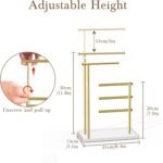 Jewelry Holder Organizer Stand - Adjustable Tall 17.5" (Max), Sturdy Jewelry Hanger for Necklaces, Earrings, Bracelets, Rings, Jewlery Display and Storage, Gold and White, Metal - Image 4