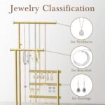 Jewelry Holder Organizer Stand - Adjustable Tall 17.5" (Max), Sturdy Jewelry Hanger for Necklaces, Earrings, Bracelets, Rings, Jewlery Display and Storage, Gold and White, Metal - Image 5