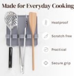 Cooler Kitchen Gray Silicone Spoon Rest for Stove Top with Drip Pad (2 Pack) - Heat Resistant BPA Free Utensil Rest & Kitchen Spoon Holder for Kitchen Counter - Grill Countertop - Spatula Holder - Image 4