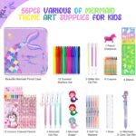 Mermaid Art Craft Kit for Kids, 56 Piece Set with Pencil Case, Markers, Crayons, Gel Pens, Erasers, Stencils, Ruler - Image 3
