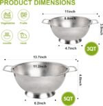 Colander Stainless Steel 3-Quart, Strainer for Kitchen Food, Dishwasher Safe - Image 3