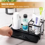 Toothbrush Holders for Bathrooms, Carbon Steel Tooth Brushing Holder Electric Toothbrush and Toothpaste Organizer Bathroom Accessories for Countertop, Shower, Sink - Matte Black - Image 4