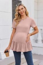 Ekouaer 3 Pack Women's Maternity Shirts Short Sleeve Ruffle Pregnancy Clothes Blouse Peplum Babydoll Tops Casual Mama Tee - Image 3