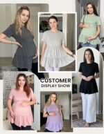 Ekouaer 3 Pack Women's Maternity Shirts Short Sleeve Ruffle Pregnancy Clothes Blouse Peplum Babydoll Tops Casual Mama Tee - Image 6