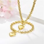 Heart Chain Necklace + Heart Bracelet for Women Girls Hearts Pendant Toggle Charm Jewelry Set Stainless Steel 18K Gold/Rose Gold Silver - Image 3