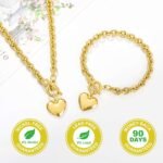 Heart Chain Necklace + Heart Bracelet for Women Girls Hearts Pendant Toggle Charm Jewelry Set Stainless Steel 18K Gold/Rose Gold Silver - Image 5