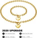 Heart Chain Necklace + Heart Bracelet for Women Girls Hearts Pendant Toggle Charm Jewelry Set Stainless Steel 18K Gold/Rose Gold Silver - Image 7