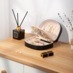 ProCase Travel Size Jewelry Box, Medium Portable Seashell-Shaped Jewelry Case, 2 Layer Jewelry Organizer in PU Leather for Women -Black - Image 3