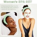 CUBACO Spa Headband and Wristband Set for Women with Ice Jade Roller and Gua Sha, Skin Care Set Tools Puffy Makeup Headband Teen Girl Gifts Trendy Stuff Hair Accessories for Women - Image 8
