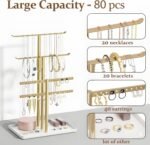 pickpiff Gold Jewelry Stand Holder Organizer: 12.5" Sturdy Hanger for 80 Pcs Jewelry, Jewlery Tower for Display Necklace, Earring, Bracelet, Watch - Image 3